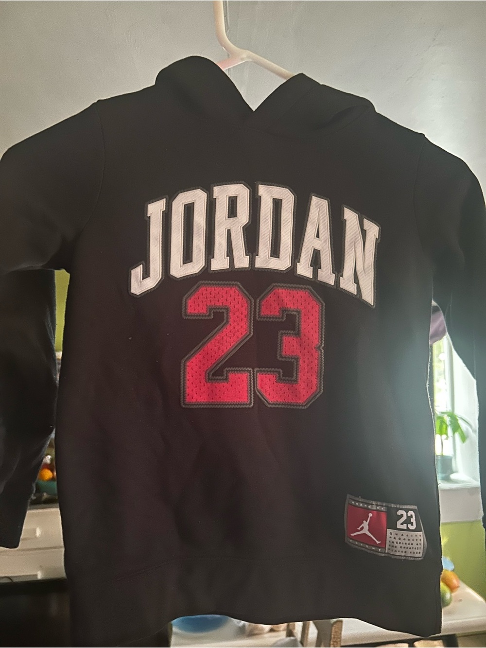 Jordan Black Hoodie with White Lettering and Red 23